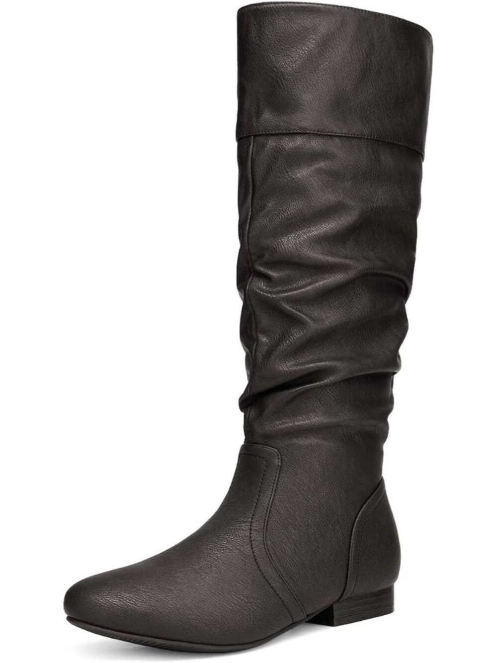 DREAM PAIRS Women's Black/Pu Knee High Slouch Boots Round Toe Slouchy Shaf Boots